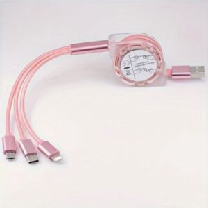 Cable de Cargador USB Retráctil 3 en 1 3 calbe3en1 rosado